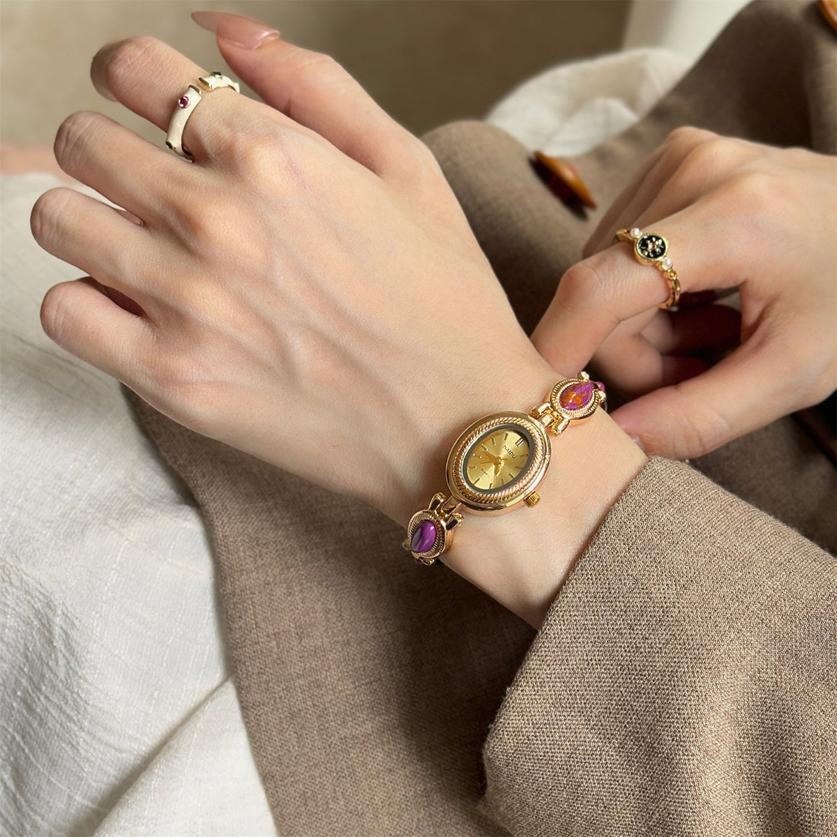 Alviera Women's Watch with Oval Center Case and Stone-Set Link Bracelet