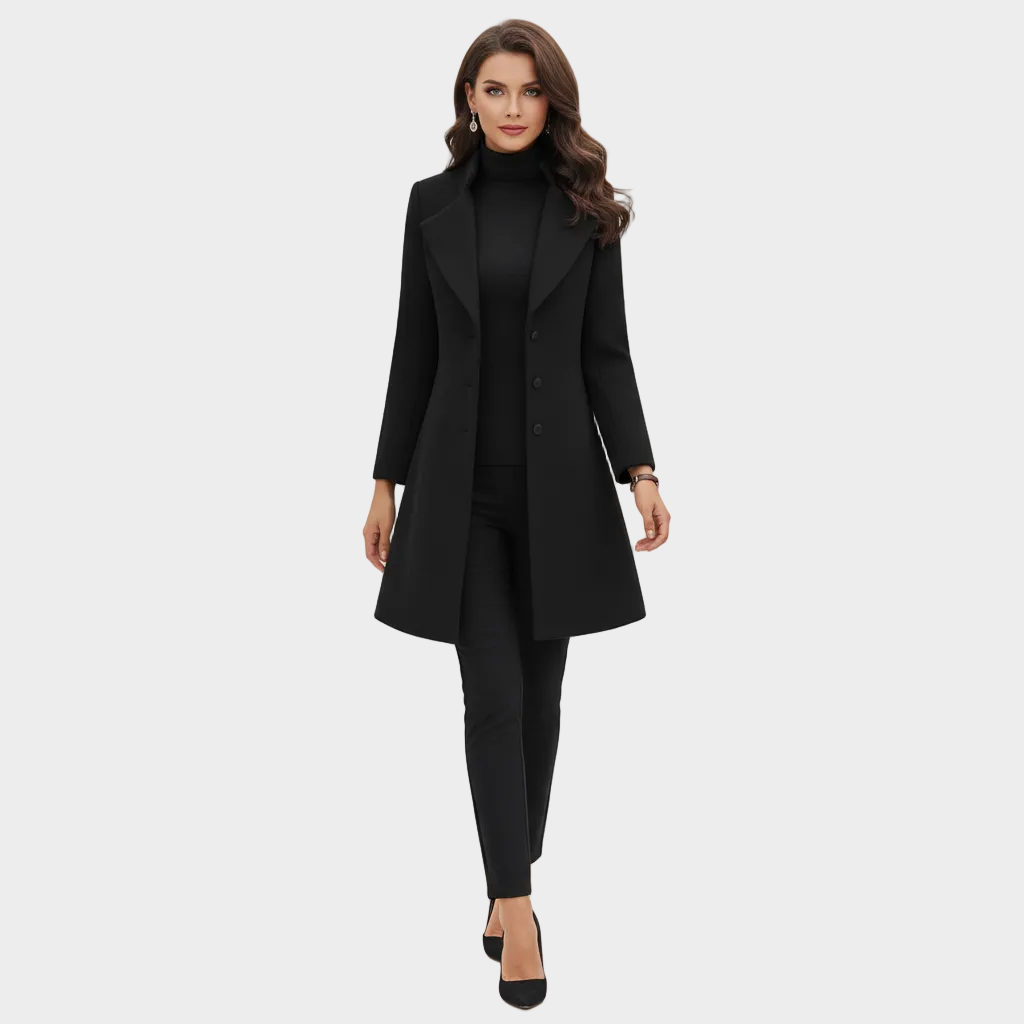 Ladies Long Coat – Tailored Fit – Wool Blend – Solid