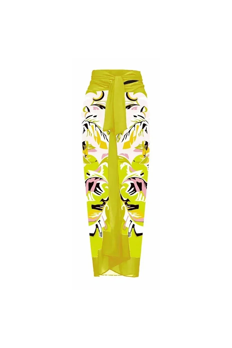 Flower Print One-Piece with 3D Yellow Flower