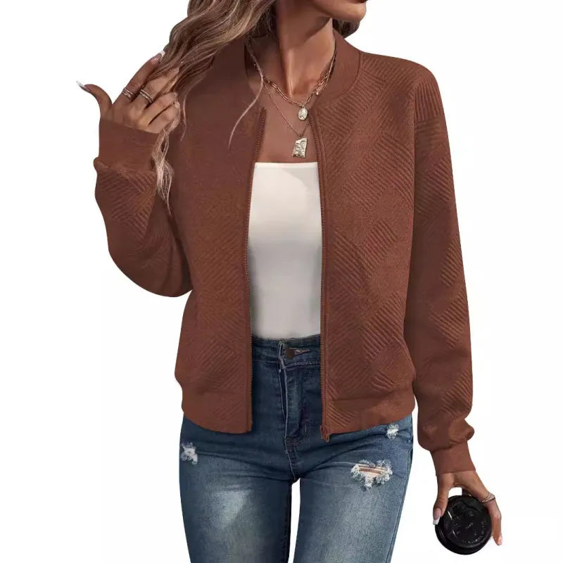 Women's Knit Cardigan Wool Long Sleeve Zipper Layered Fashion