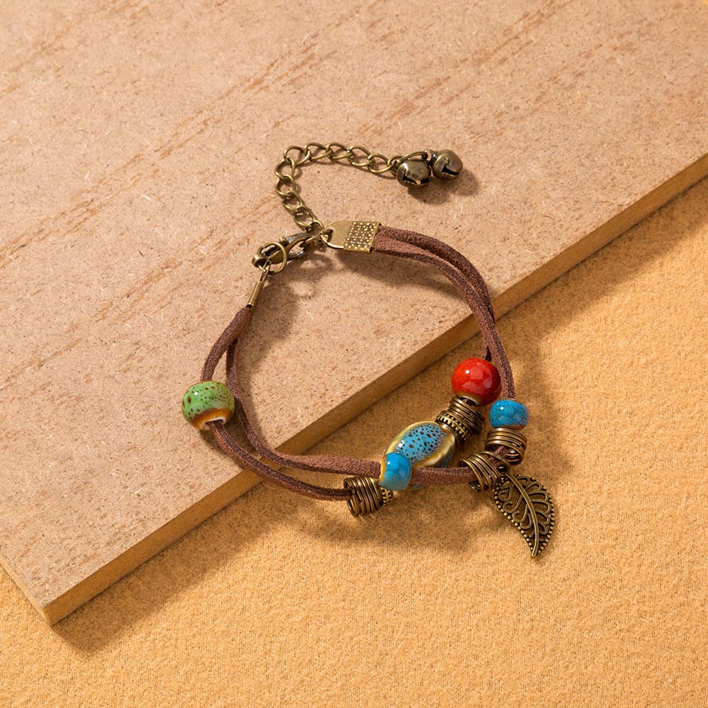 Lantana Handmade Boho Leather Bracelet with Ceramic Beads