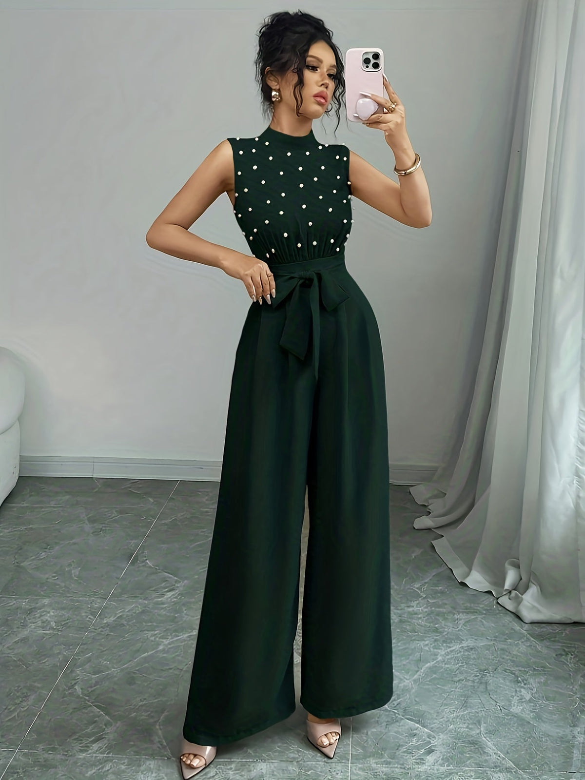Women's Wide Leg Jumpsuit with Embellished Bodice