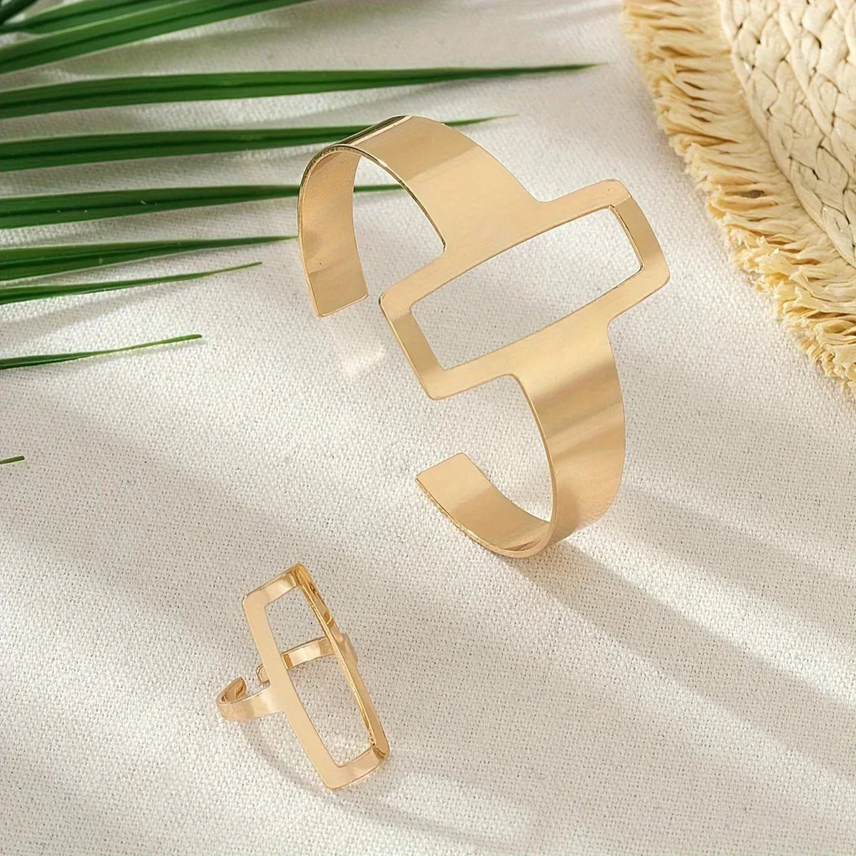 Liana Geometric Bracelet and Ring Set