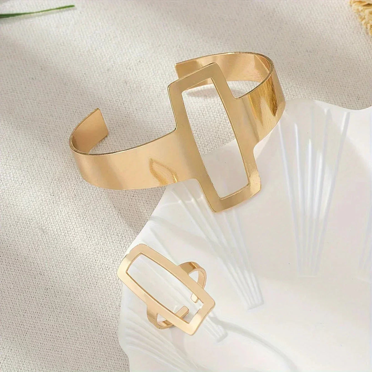 Liana Geometric Bracelet and Ring Set