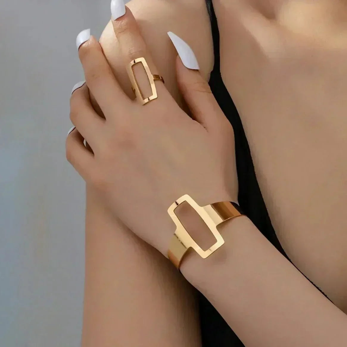 Liana Geometric Bracelet and Ring Set