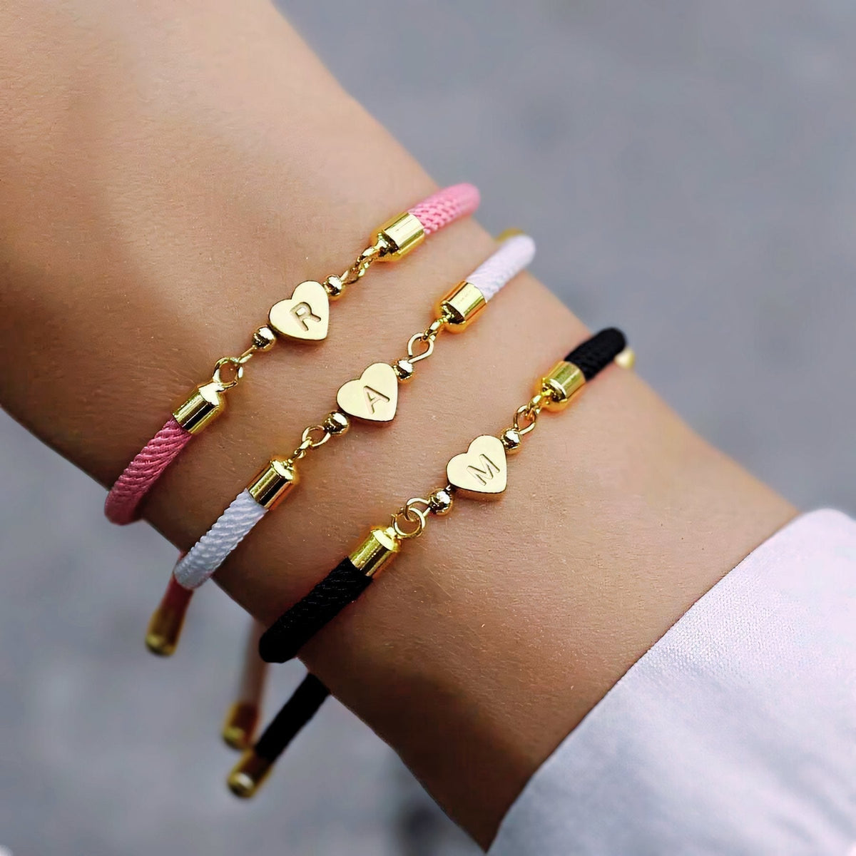 Adjustable Cord Bracelet with Initial Pendant - Arianna