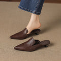 Ainara - Women's Pointed Leather Slip-On Mules with Low Kitten Heel
