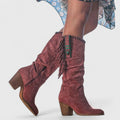 Alina - Women's Fringe-Trim Suede Knee-High Boots