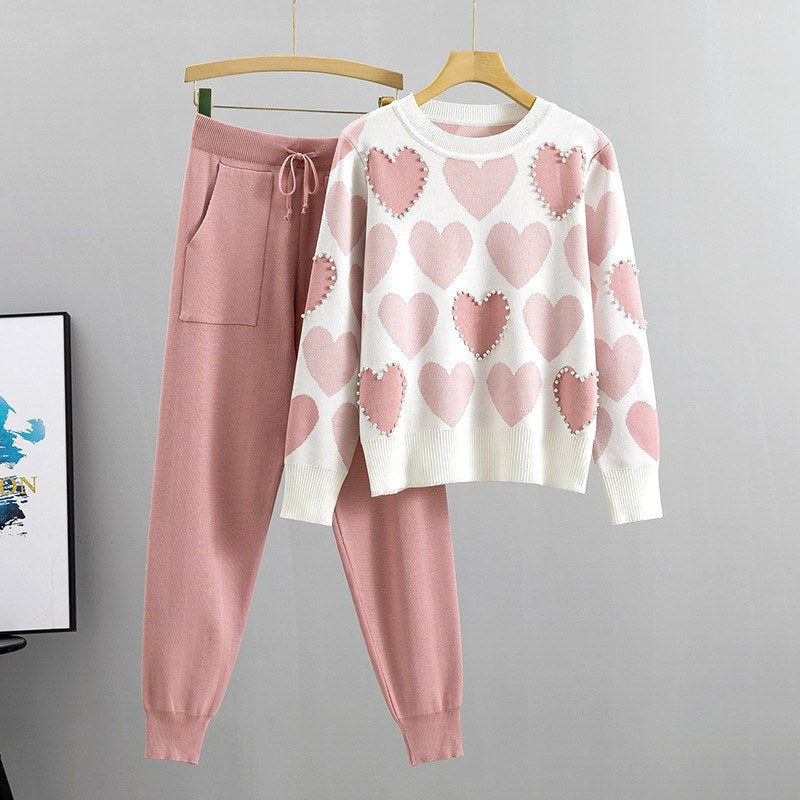 Andrea - Women’s Heart Print Sweater and Jogger Set