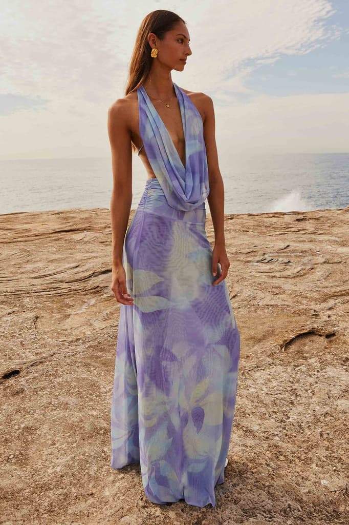 Antonia Patterned Halterneck Maxi-Length Dress