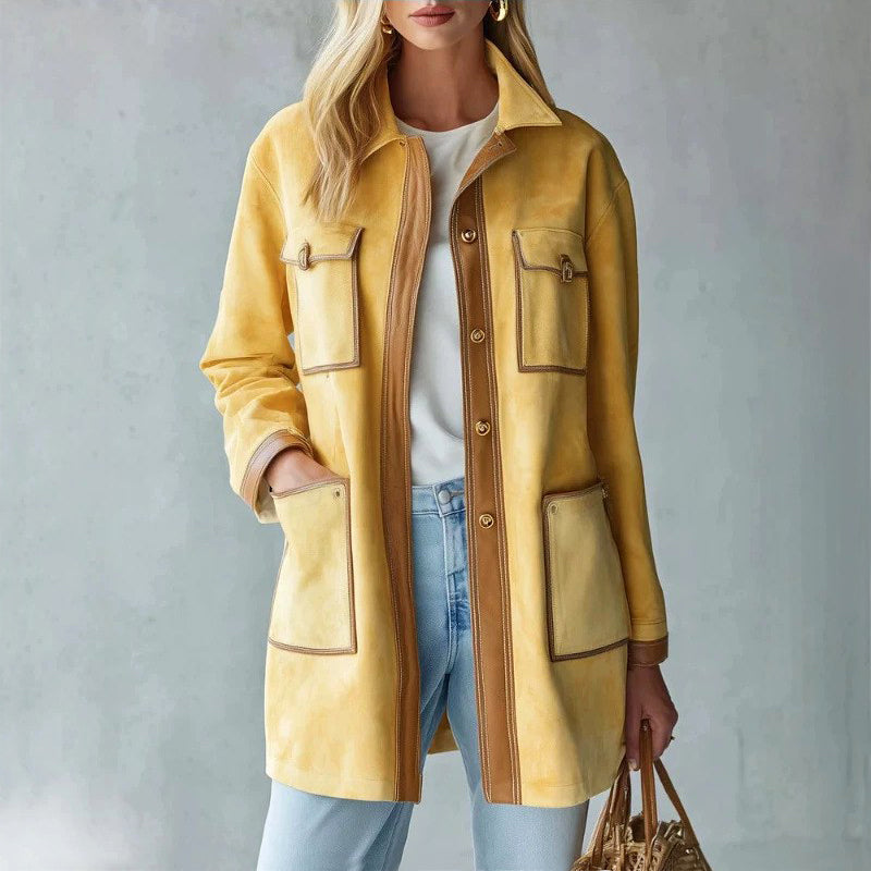 Antonia - Women's Faux Suede Utility Longline Fall Jacket