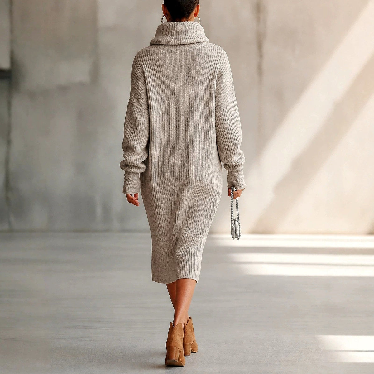 Arianwen - Women's Ribbed Turtleneck Sweater Dress