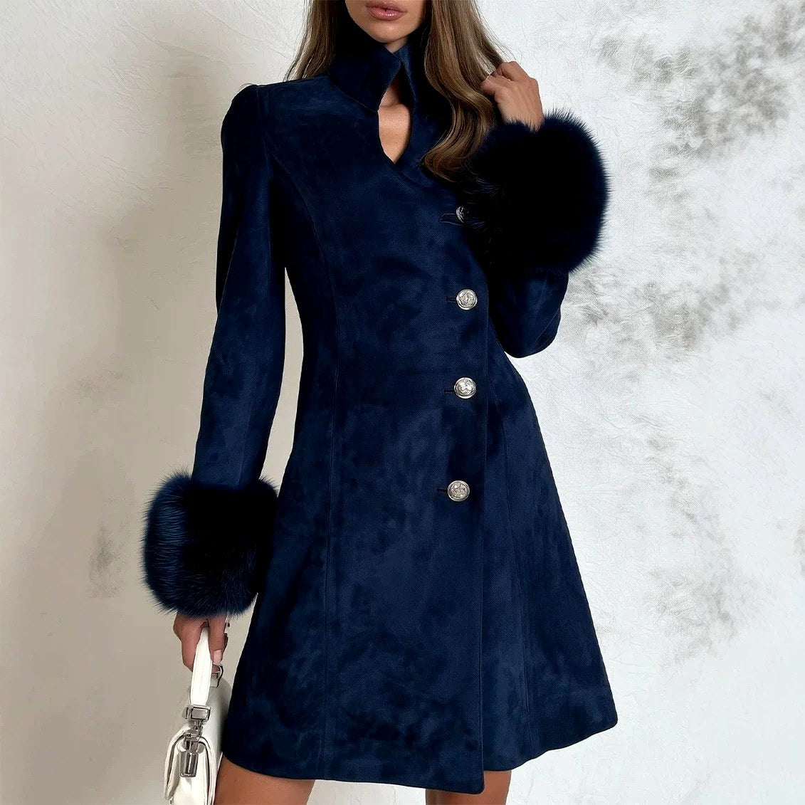 Ariella - Women's Faux Suede Coat with Plush Cuffs