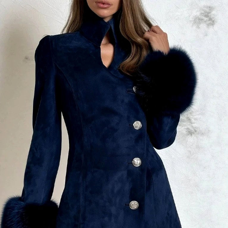 Ariella - Women's Faux Suede Coat with Plush Cuffs