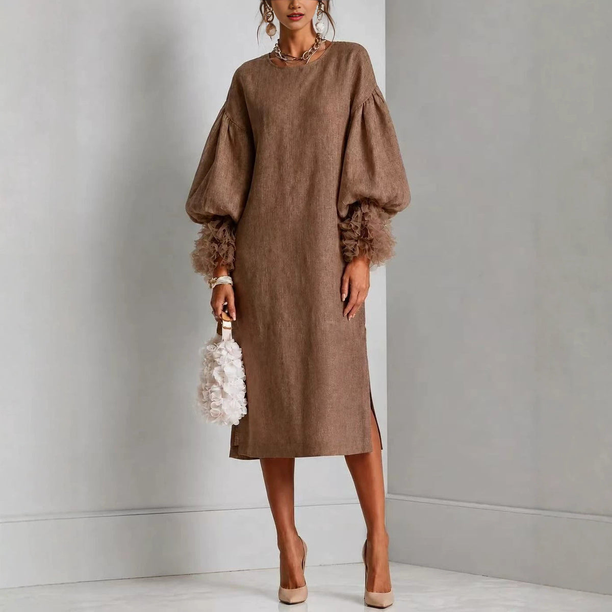 Audrey - Women's Long Puff Sleeve Fall Party Dress
