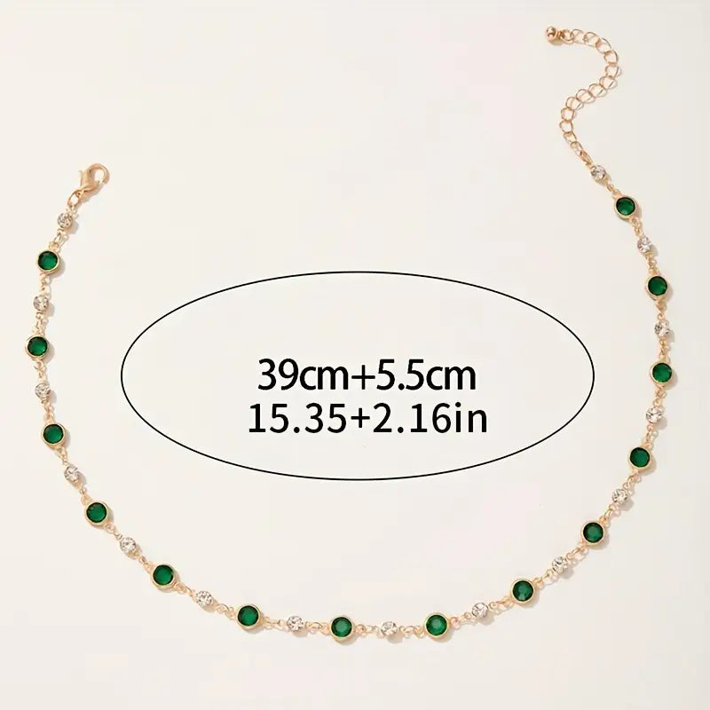 Gold Anklet with Green Crystals - Amalia