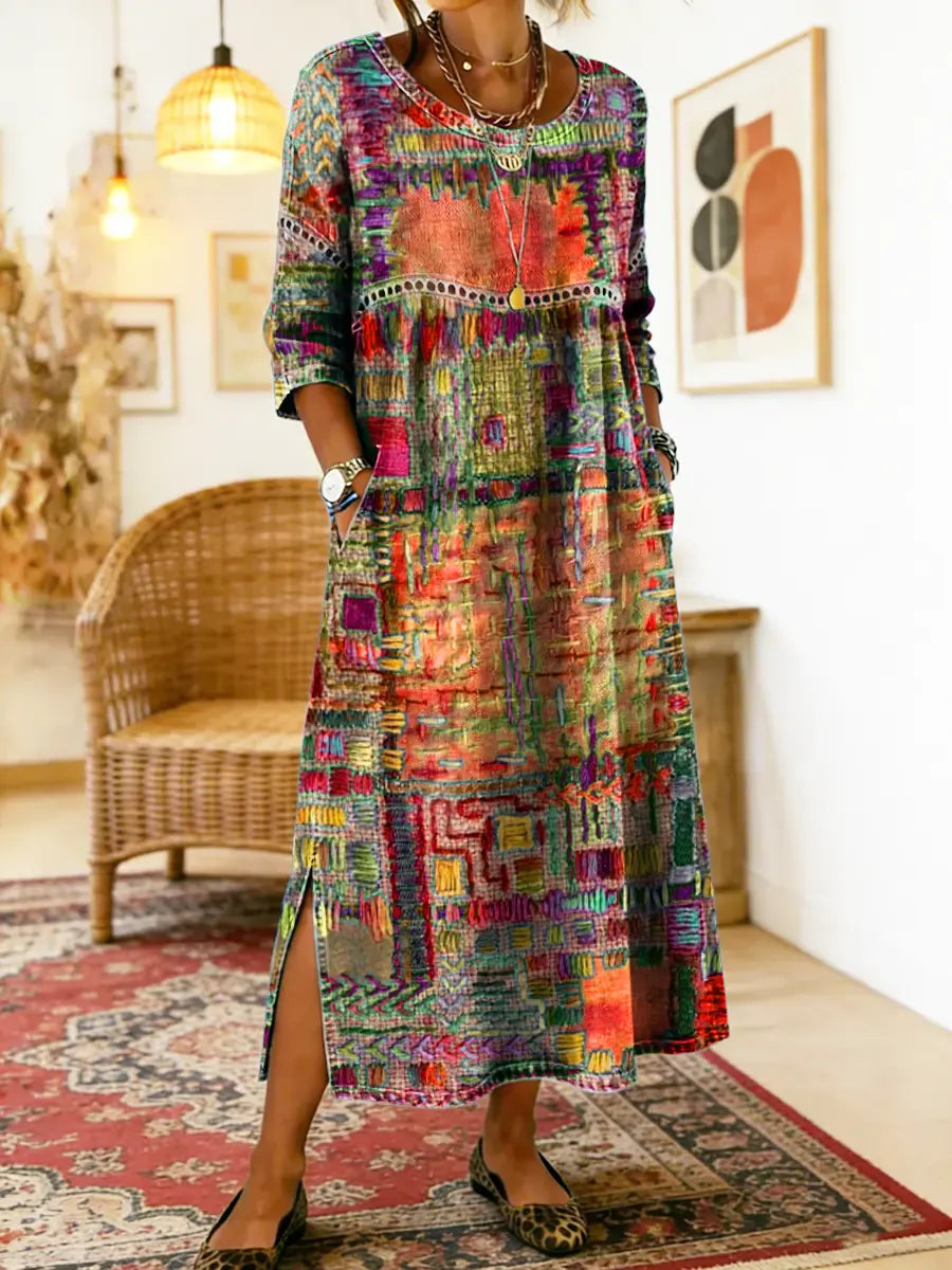Manuela - Denim Dress with Ethnic Patchwork
