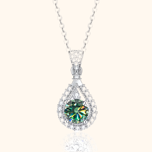 Silver Pendant Necklace with Iridescent Crystals - Celiane