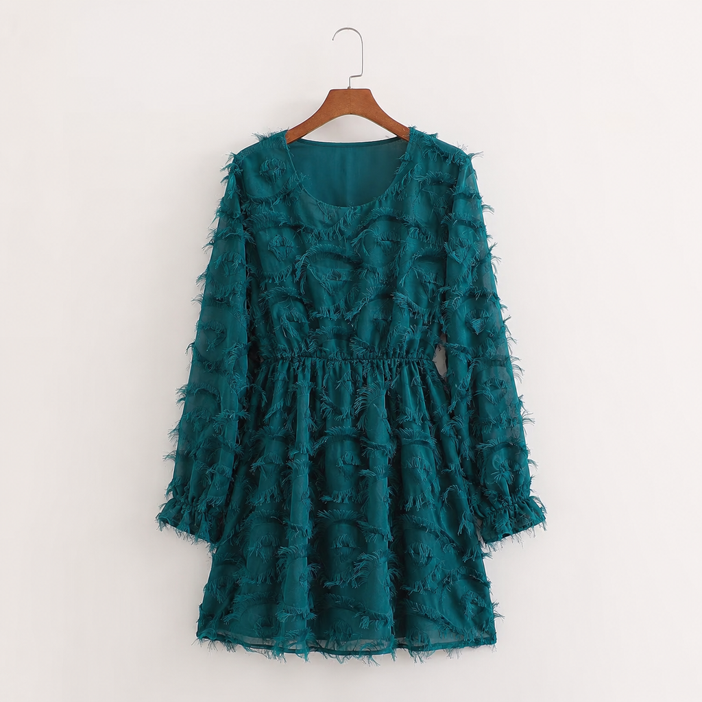 Floor - Delicate Satin Dress with Short Sleeves