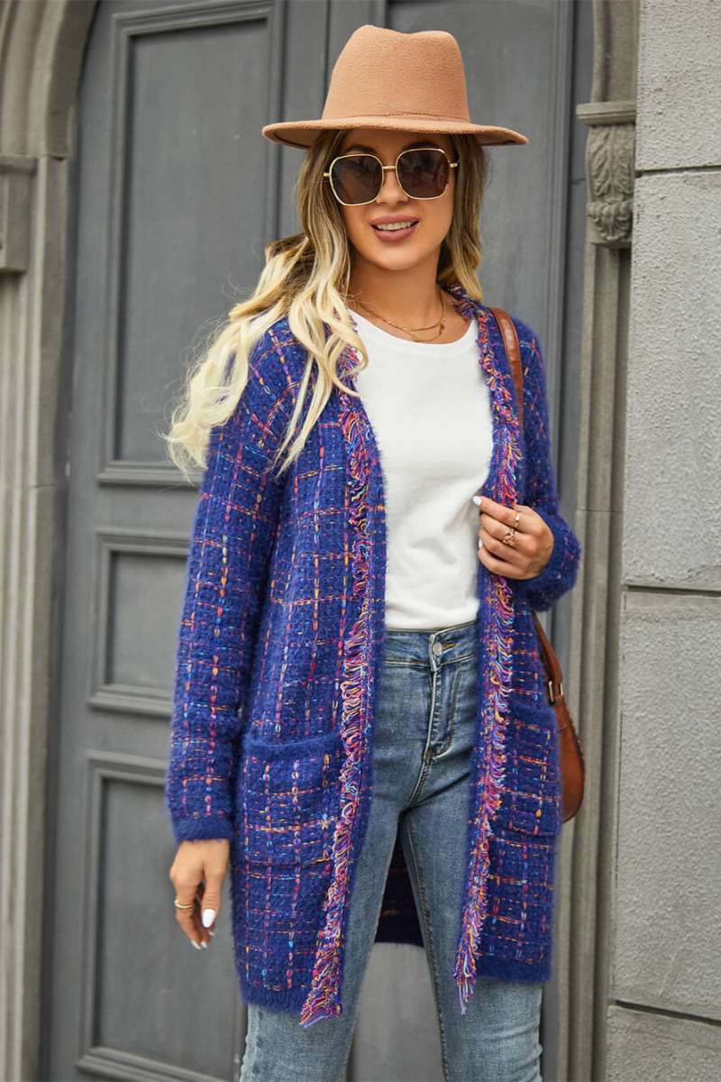 Modern Pate Pocketed Knit Cardigan Blue