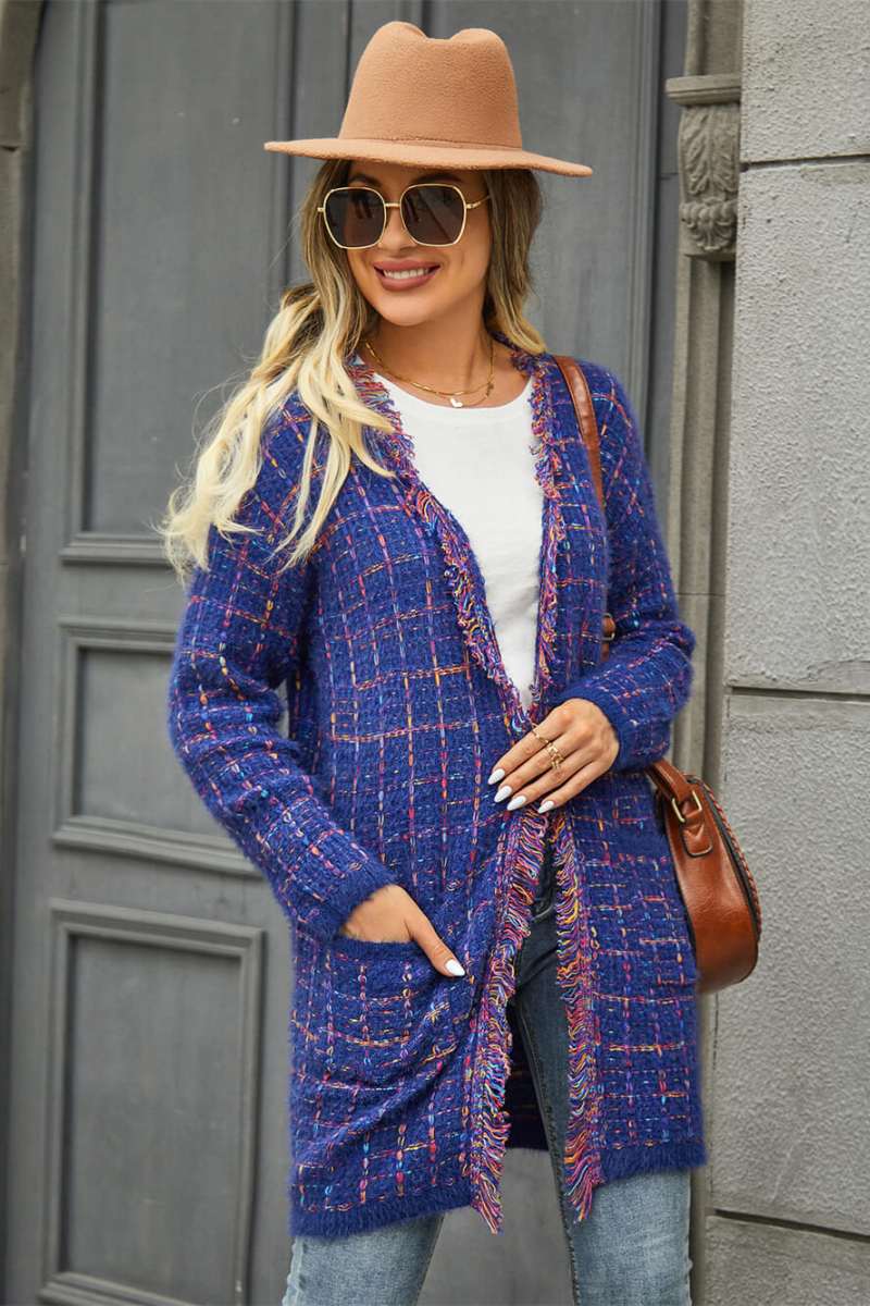 Modern Pate Pocketed Knit Cardigan Blue