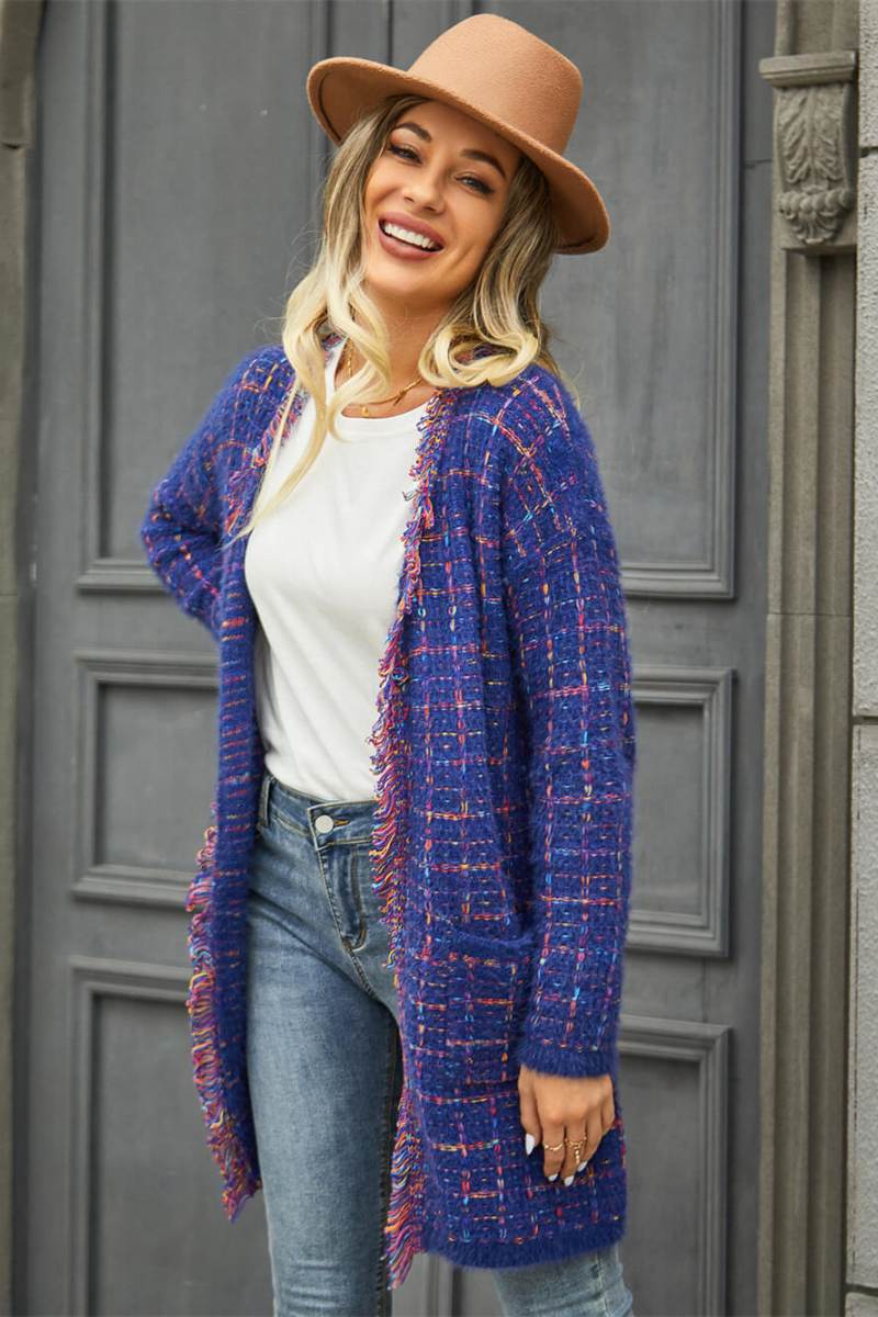 Modern Pate Pocketed Knit Cardigan Blue