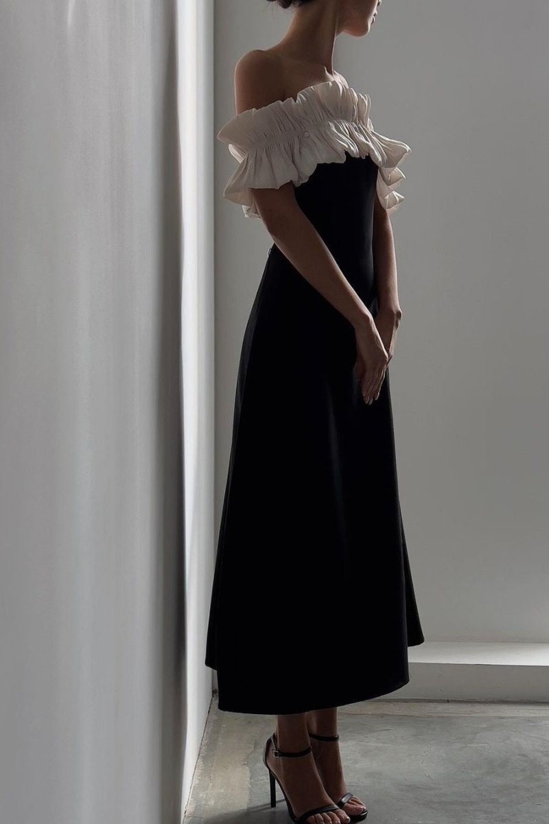Bonnie Off-Shoulder Ruffled Midi-Length Dress
