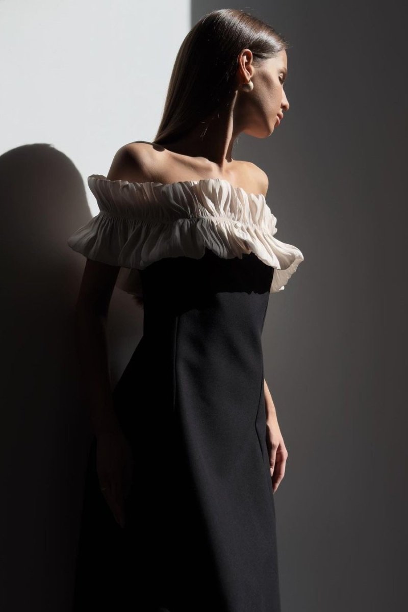 Bonnie Off-Shoulder Ruffled Midi-Length Dress