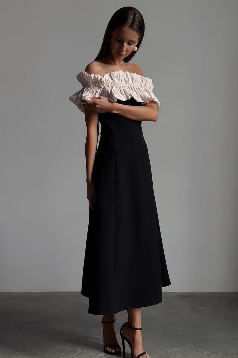 Bonnie Off-Shoulder Ruffled Midi-Length Dress