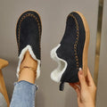 Women's Warm Faux Fur-Lined Slip-On Ankle Boots with Moccasin Stitching and Textured Rubber Sole – Cosy Casual Winter Walking Shoes for Comfortable Everyday Wear and Outdoor Outings