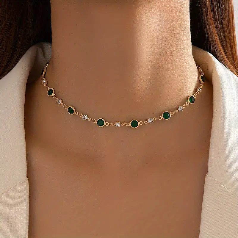 Gold Anklet with Green Crystals - Amalia