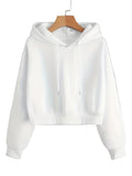Women's Cropped Pullover Hoodie with Printed Back Detail and Adjustable Drawstring Hood – Soft Relaxed Fit Long Sleeve Sweatshirt for Casual Everyday Streetwear and Comfortable Autumn Winter Layering