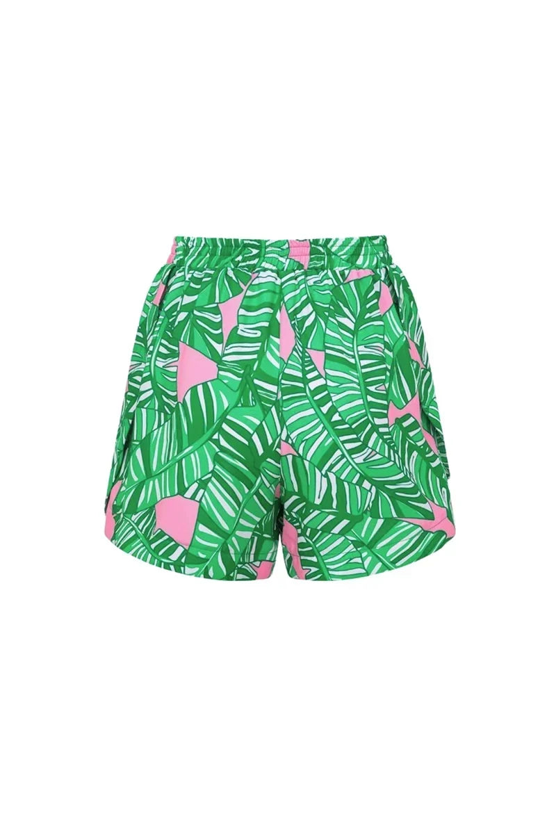 Green Patterned Surf Shorts Set
