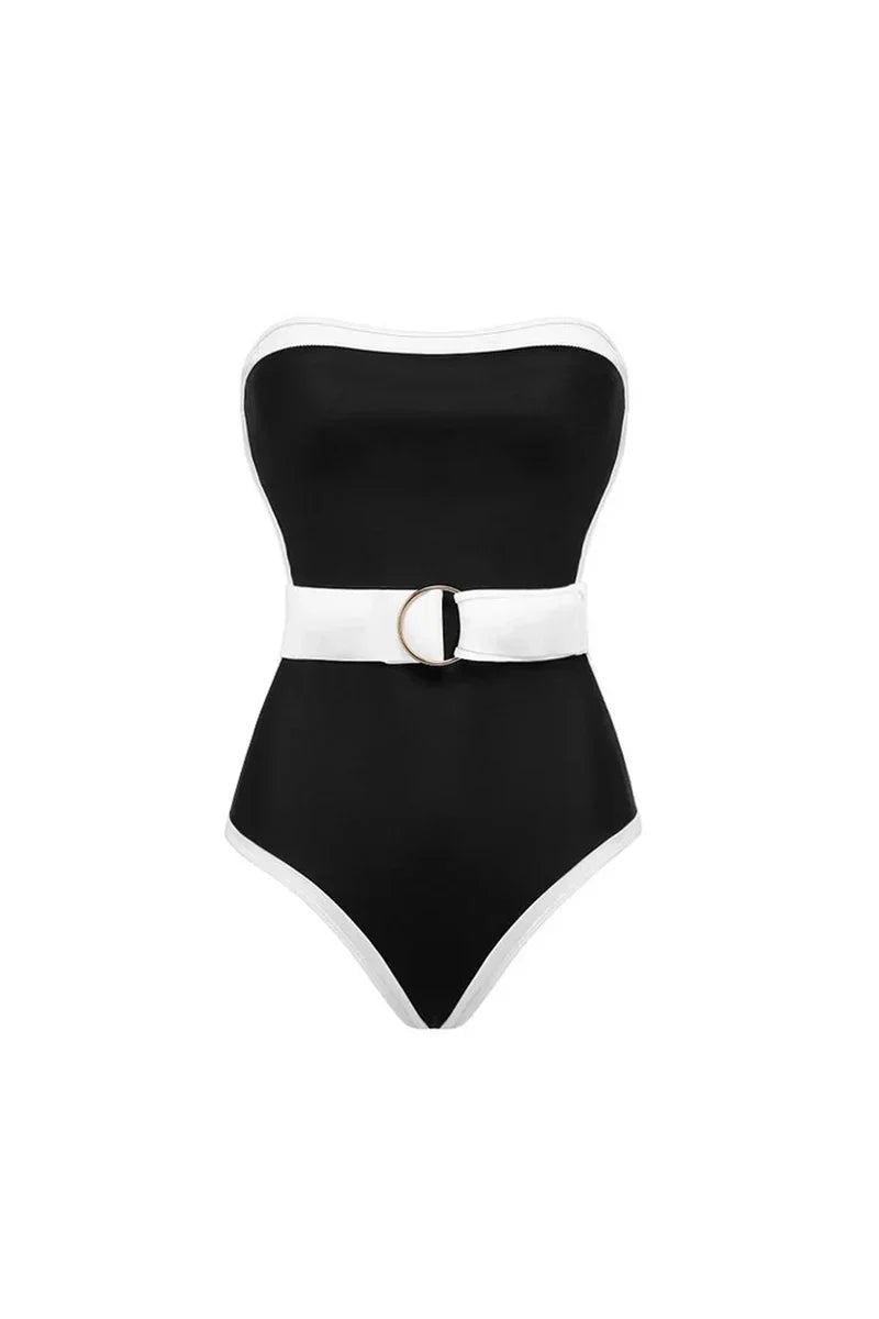 Modern Black White Contrast Luxe Resort Swimsuit