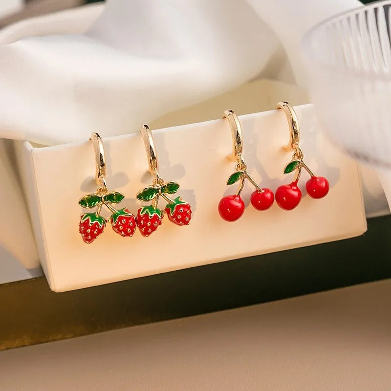 Women's Gold-Plated Enamel Fruit Drop Earrings - Amelie