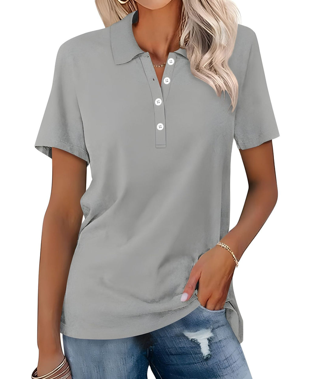 Women's Classic Short Sleeve Polo Shirt – Relaxed Fit Collared Button Neck Top for Smart Casual and Everyday Wear