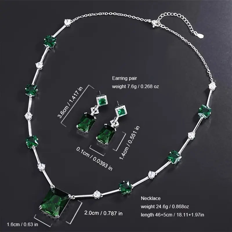 Veralyn Silver Necklace and Earrings Set with Green Crystals