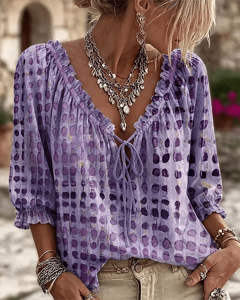 Reese - Soft-Touch Lace-Up V-Neck Blouse