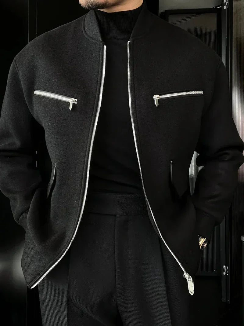 Wool Blend Jacket with Multiple Pockets