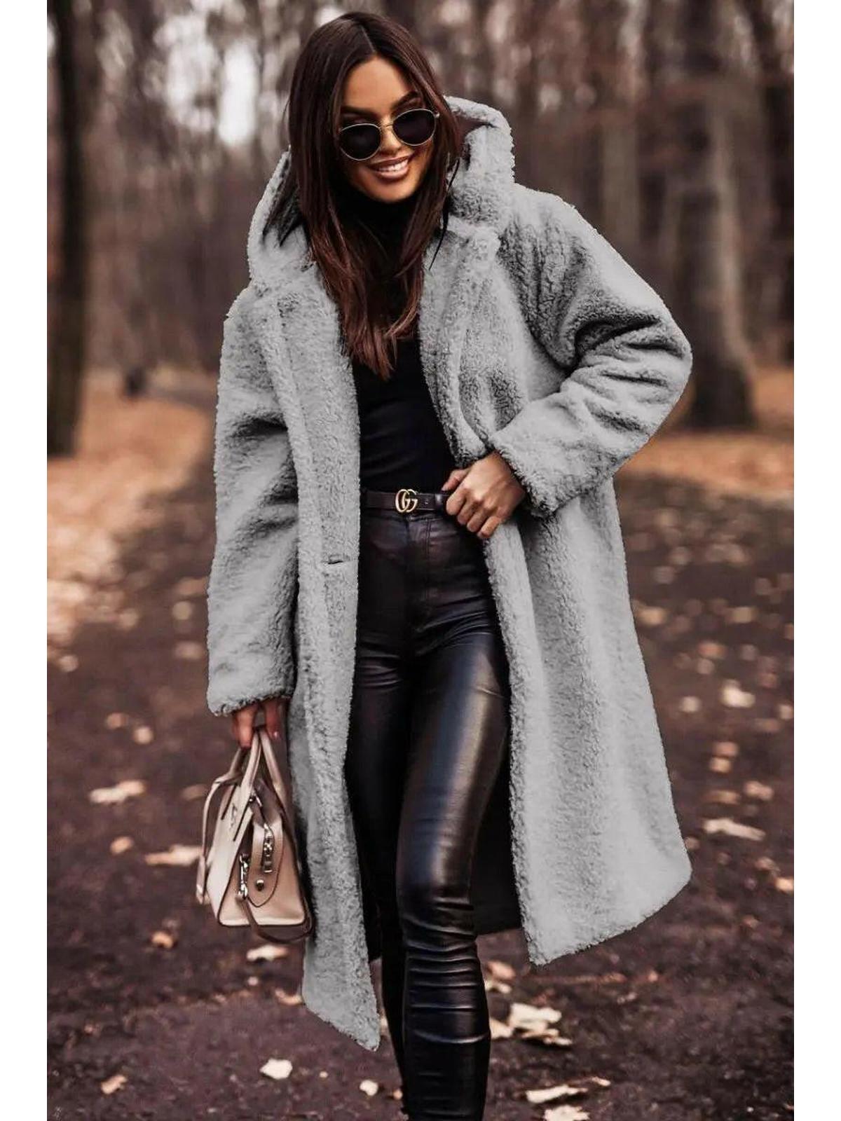 Women's Long Teddy Coat with Hood