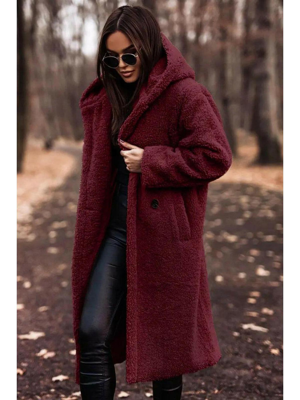 Women's Long Teddy Coat with Hood