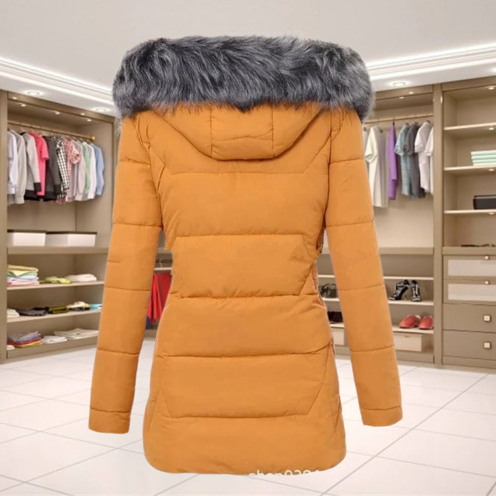 Women’s Hooded Puffer Jacket With Plush Trim