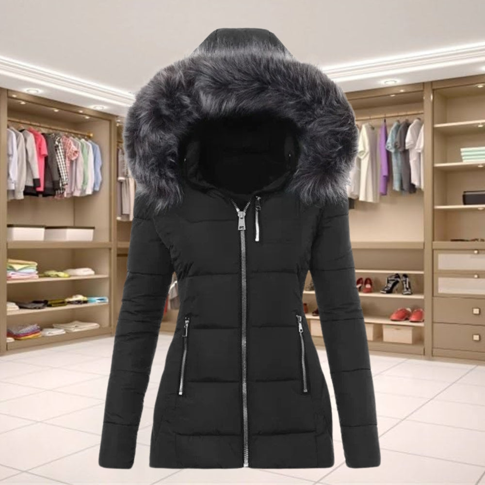 Women’s Hooded Puffer Jacket With Plush Trim