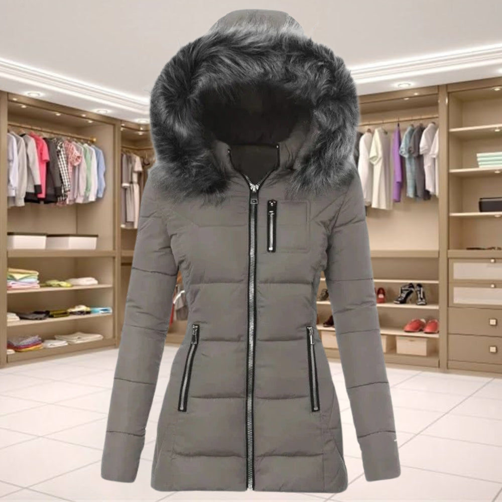 Women’s Hooded Puffer Jacket With Plush Trim