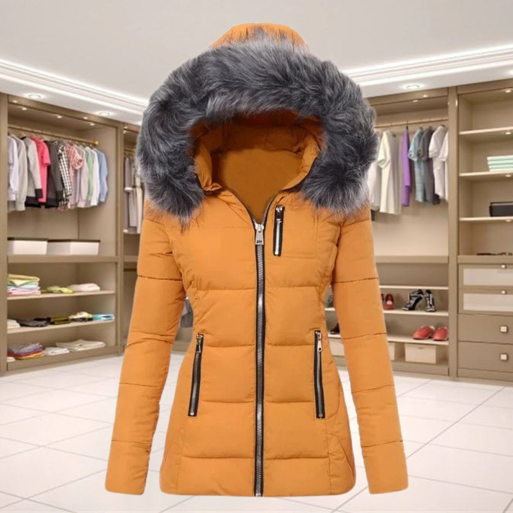 Women’s Hooded Puffer Jacket With Plush Trim