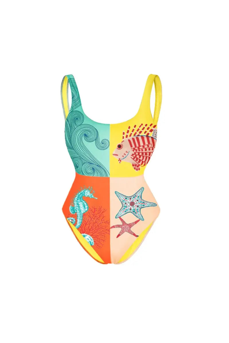 Open-Back Starfish Print Swimsuit Women