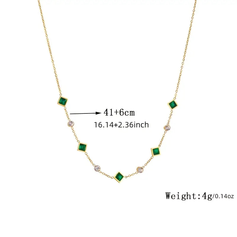 Evelina Gold Necklace with Green Crystals and Cubic Zirconia