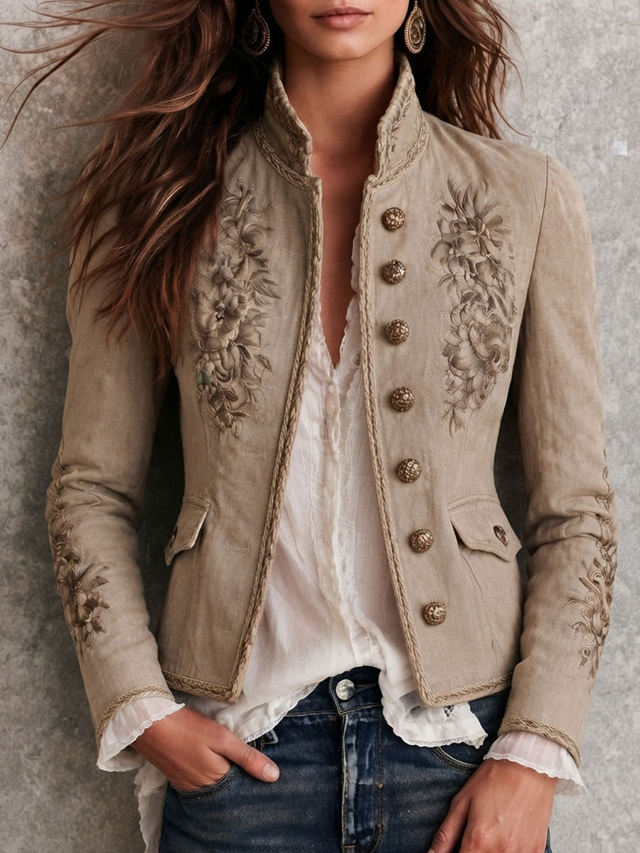 Celeste - Women's Embroidered Stand Collar Jacket