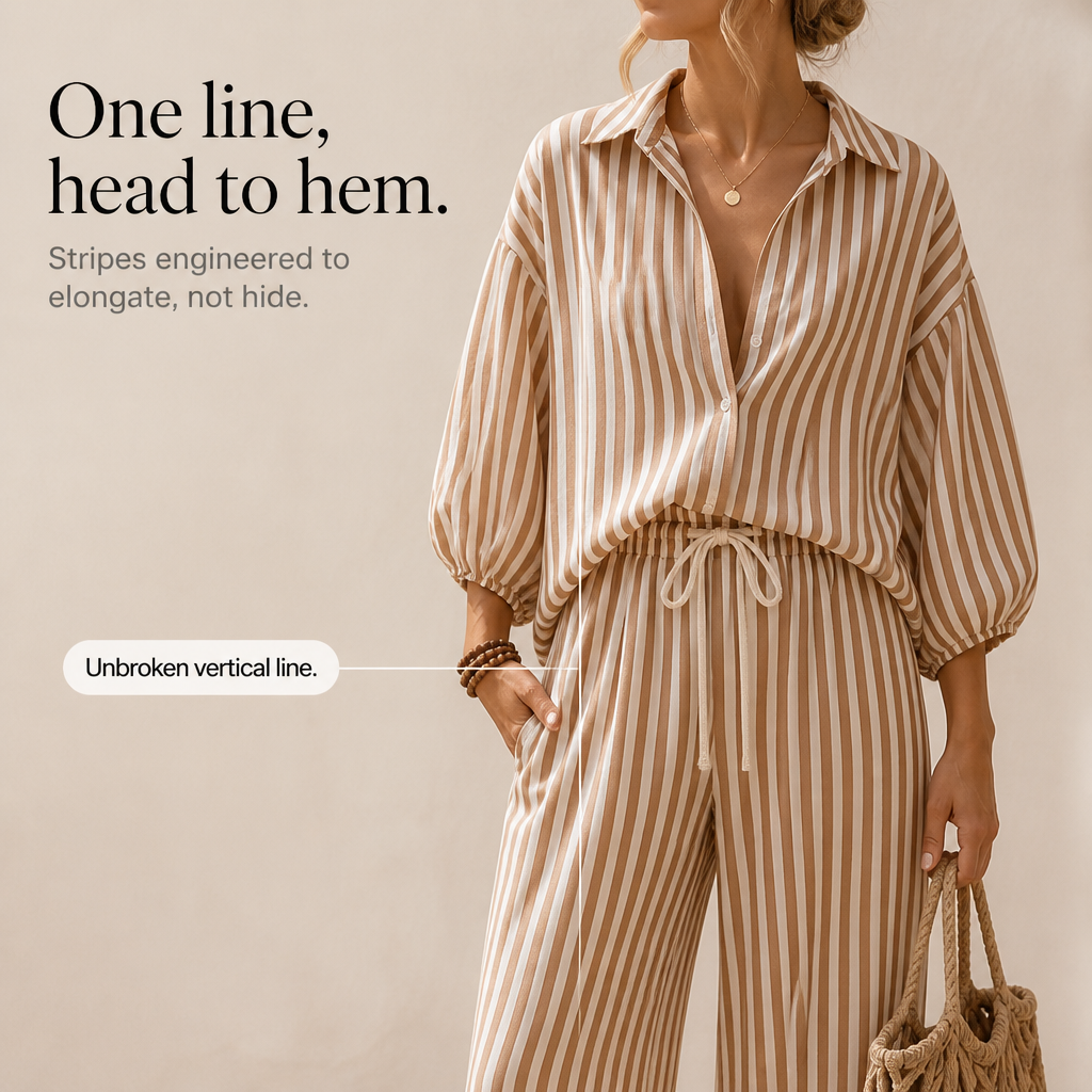Isadora – Striped Two-Piece Lantern Sleeve Set
