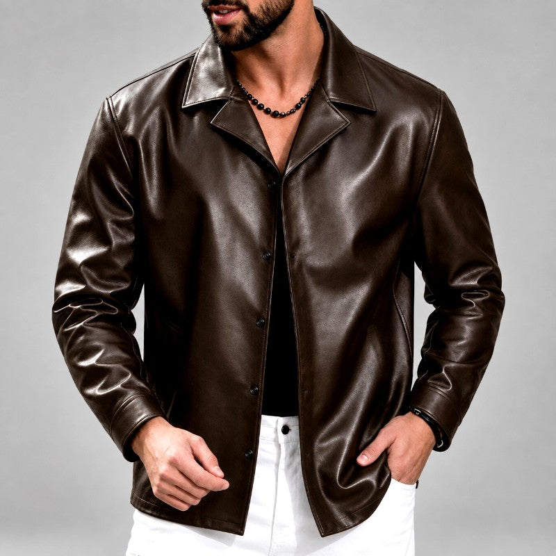 Claude - Men's Faux Leather Button-Front Jacket